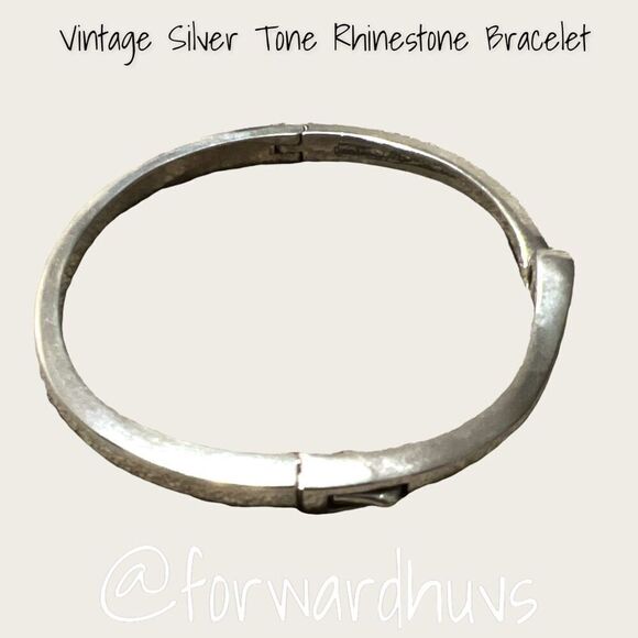 Silver Tone Hinge Bracelet with Single Glass Rhinestone - Picture 8 of 12